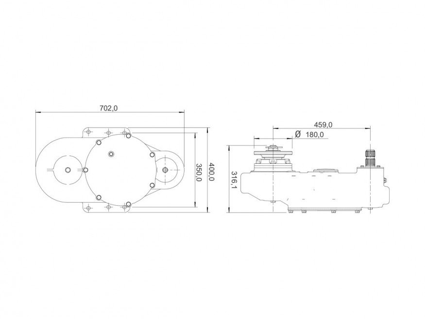 X32B20003 - Desenho técnico - Caixa sem giro livre reversora paralela